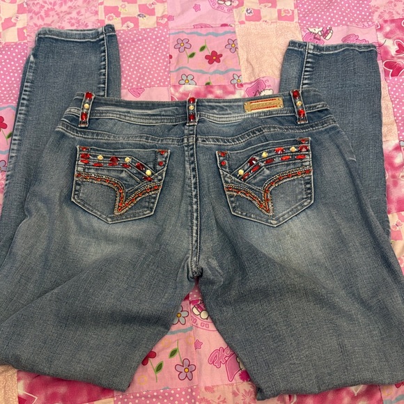Y2k Lowrise Red Stone Blue Jeans - Picture 1 of 8